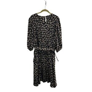 City Chic Black Tan Abstract Print Dress Waist Tie XXL/22 Animal Print Plus
